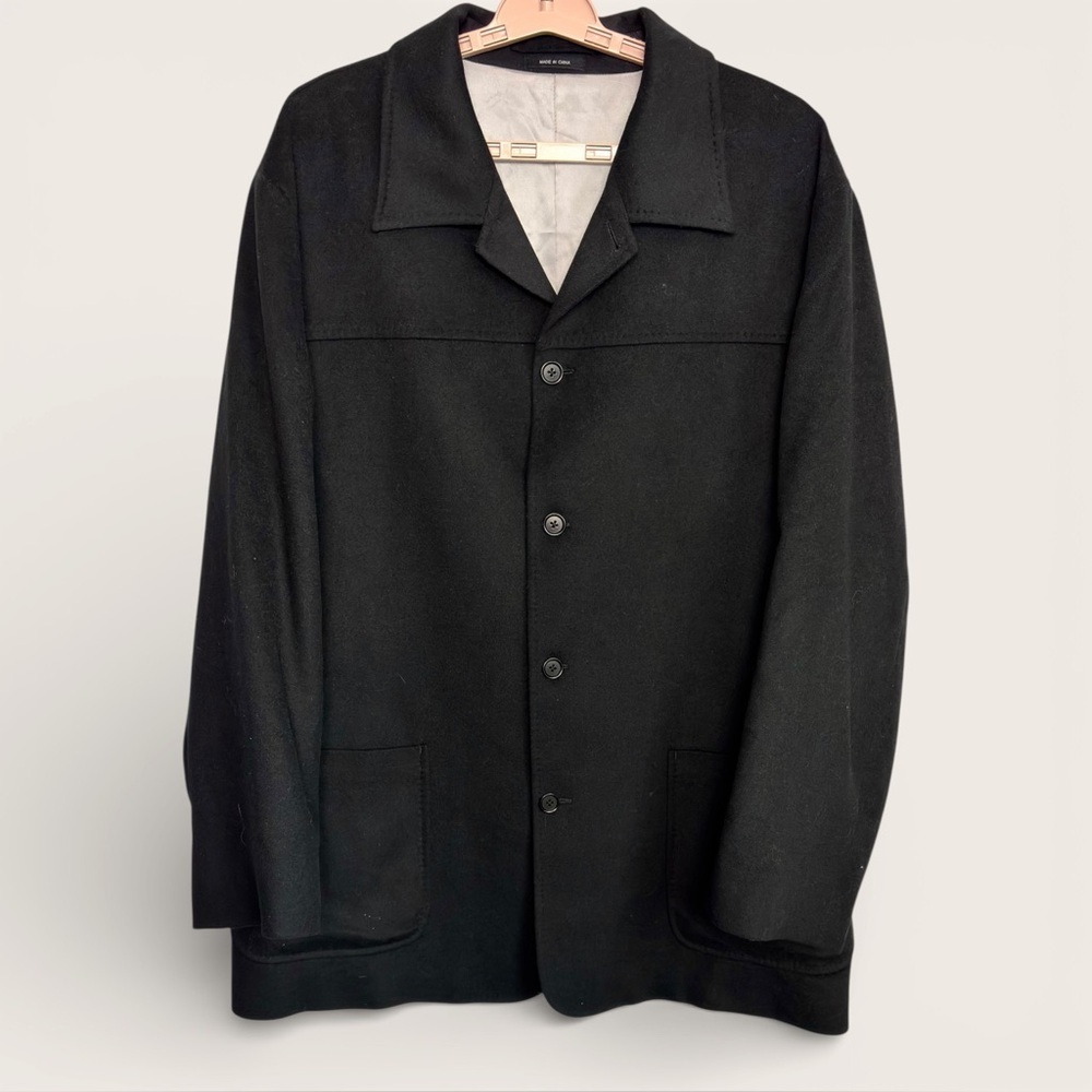 Lauren Ralph Lauren Mens 46R Black Wool Silk Cashmere Car Coat Button Front READ